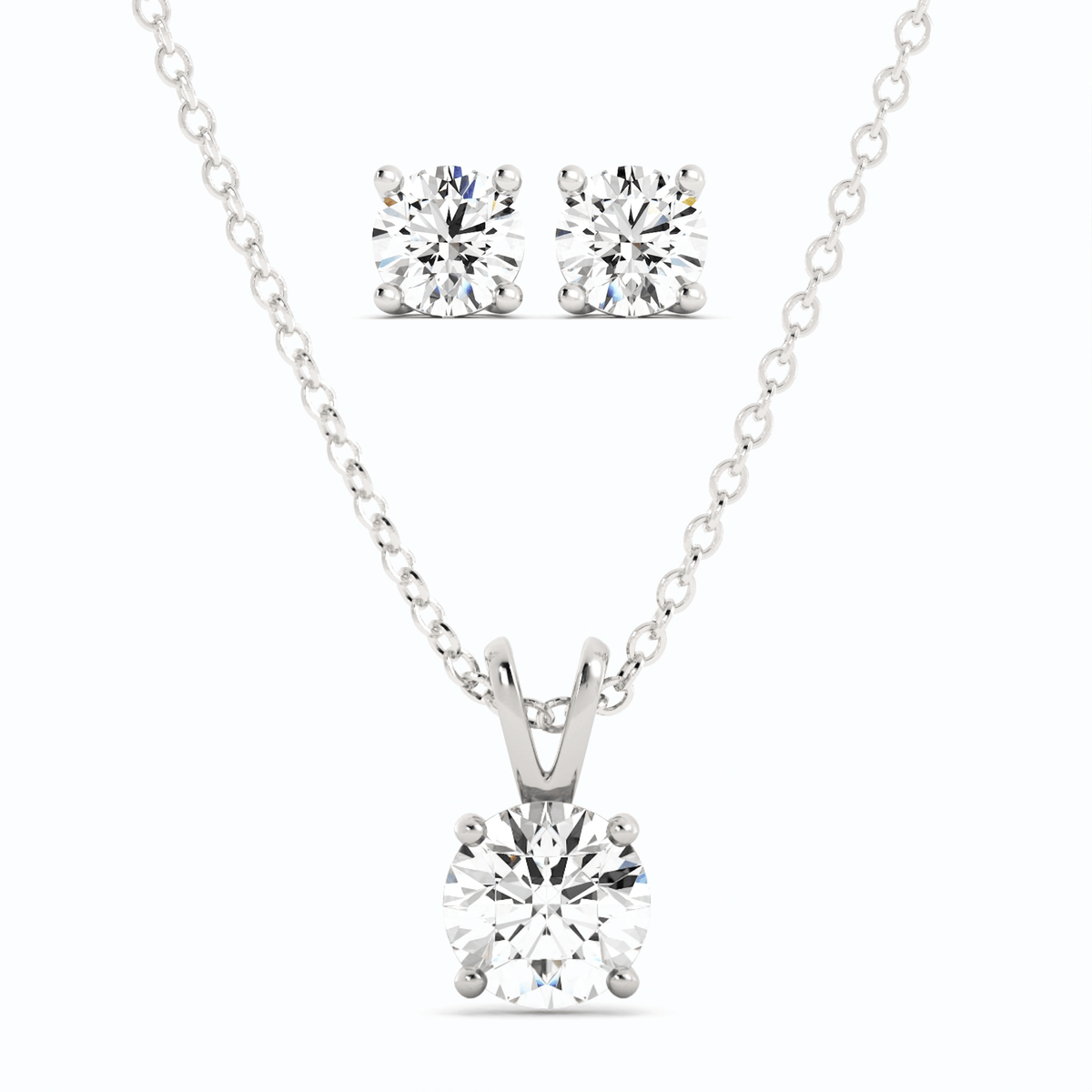3CTW Moissanite Stud Earrings & Pendant Necklace Set in 14K White Gold Overlay