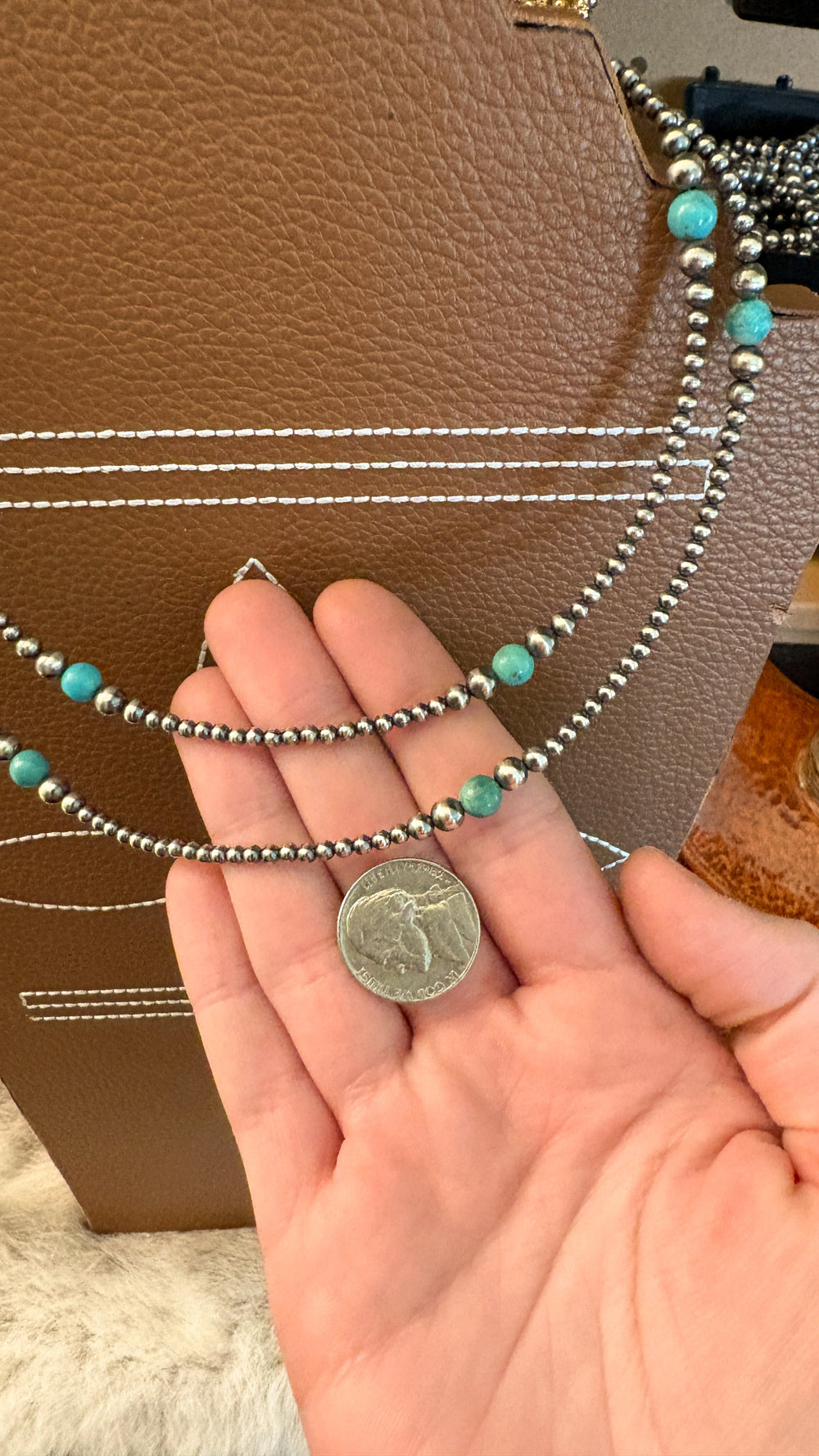 3-6MM GRADUATED STERLING SILVER PEARL NECKLACE - TURQUOISE