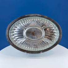 Antique Oval Silver & Glass Serving Platter. Godinger Silver Art. Fluted Glass with Etched Reticulated Silver Tray. Hosting Essential.