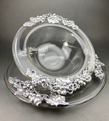 Antique Oval Silver & Glass Serving Platter. Godinger Silver Art. Fluted Glass with Etched Reticulated Silver Tray. Hosting Essential.
